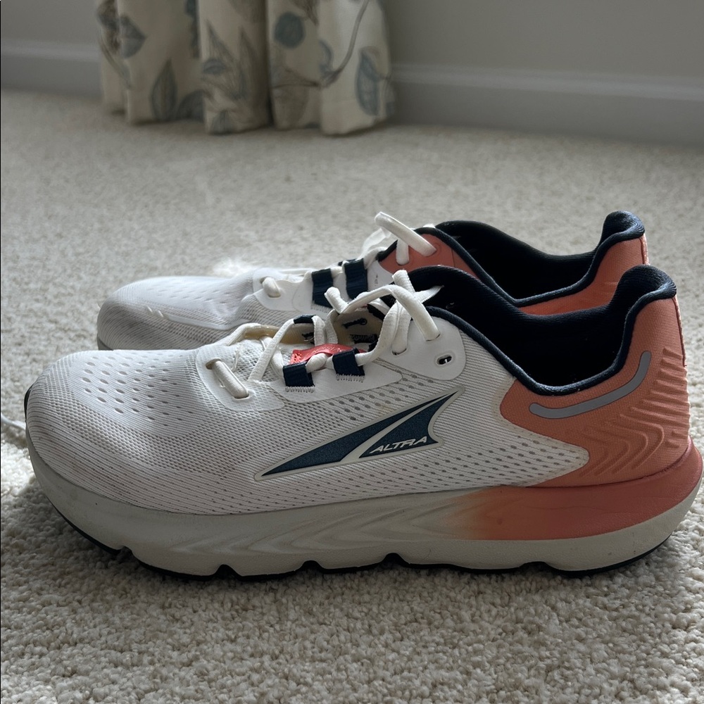 Altra White and Coral Running Shoes